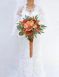 Rustic Burnt Orange Wedding Bouquet - Artificial Terracotta Flowers for Bride Bouquet