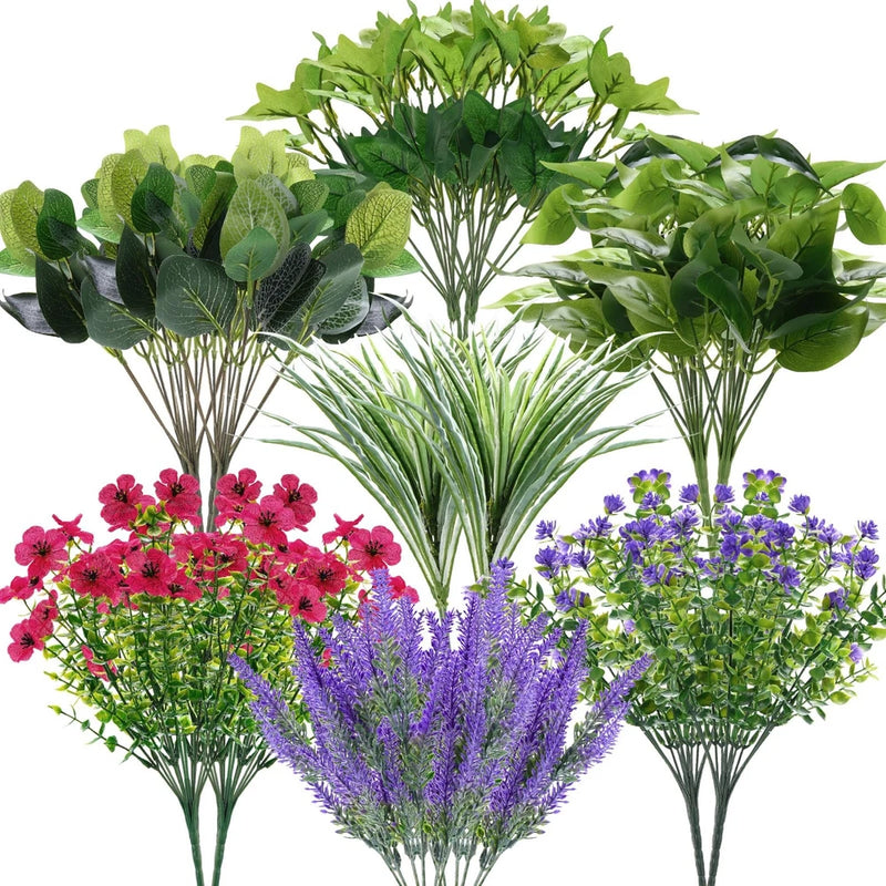 36 Pcs Outdoor Artificial Plants UV Resistant Fake Flowers Greenery Stems Fau... Green Plant