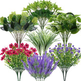 36 Pcs Outdoor Artificial Plants UV Resistant Fake Flowers Greenery Stems Fau... Green Plant