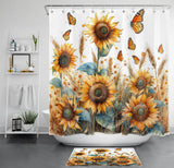 Yellow Sunflower and Butterfly on White Shower CurtainÊBathroomÊAccessoriesÊSet Sunflower