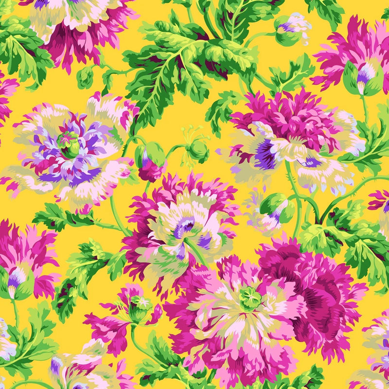 1/2 Yard Fabric - Garden Party - Yellow by Kaffe Fassett Collective Flowering Plants