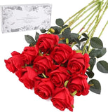 Red Fake Roses Artificial Flowers - 10 Pcs Bouquet