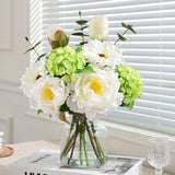 Livole Artificial Fake Flowers with Vase & Faux Water Real Touch White Faux F... Hydrangea