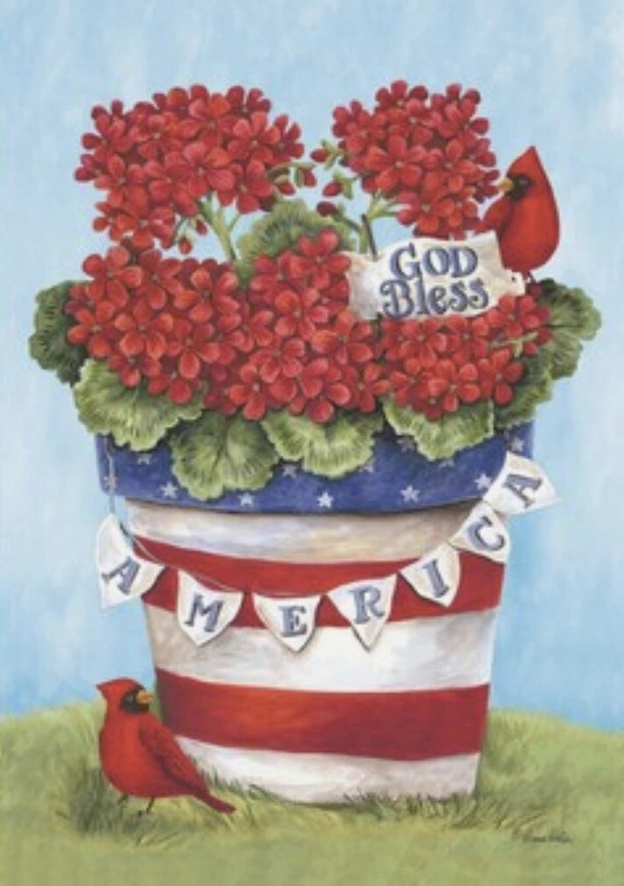 Rain Or Shine Large God Bless America Flower Pot Porch Art Flag 28Óx40Ó NEW! Sunflower