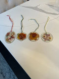 Vintage Dried Flowers in Glass Handmade Ornaments Set of Four Beautiful Rare Dried Flower