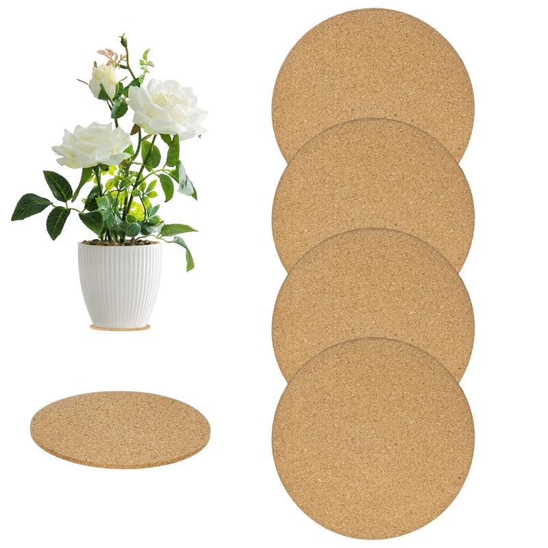 4-Pack Cork Plant Coasters, 3.9 Inch Cork Plant Mats for Garden [Wood Color] Garden Plants