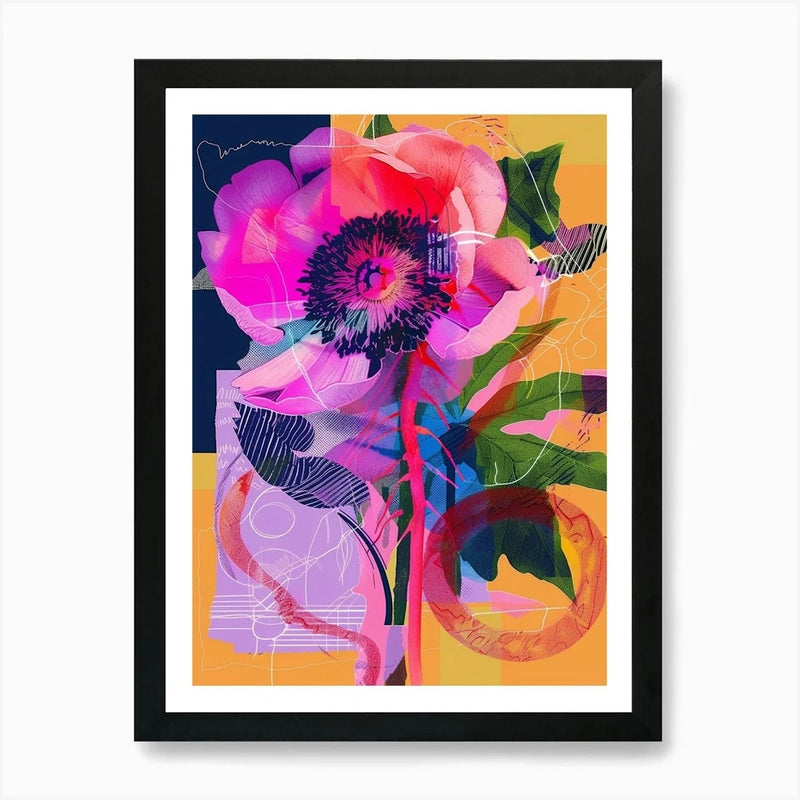 Ranunculus 3 Neon Flower Collage Ar Framed Wall Art Poster Canvas Print Picture Ranunculus