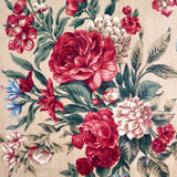 Cotton Quilting Fabric Deep Red Roses Bouquets on Tan Romantic BTHY Half Yard Bouquet