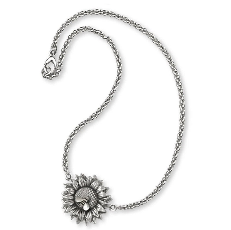 Sterling silver sunflower ankle bracelet with linked chain and flower charm