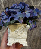 Faux Hydrangea Floral Arrangement Ceramic Cube Planter 6" x 3" x 3" Hydrangea