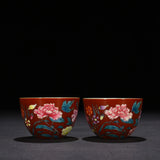 2.7"Old Retro Qing Yongzheng Mark Porcelain Famille Rose Peony Flower Plants Cup Peony