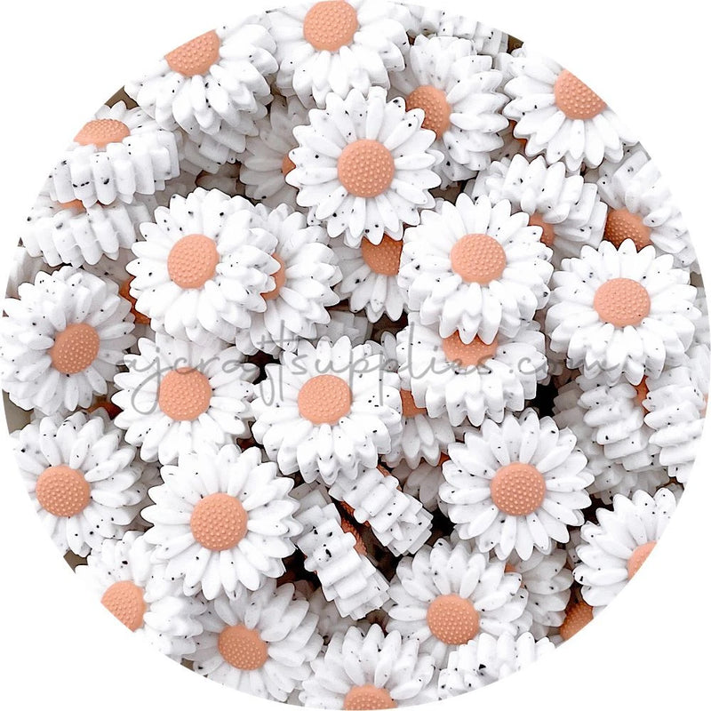 2x DAISY silicone beads PEACH SPECKLED flower floral 22mm sunflower bead orange Sunflower