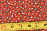 By 1/2 Yd, 35" Wide, Vintage 1940's-60's, Green & Gold Calico on Red, P9698 Flowering Plants
