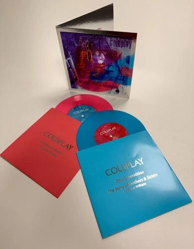 Color vinyl record with red and blue sleeves, 25th Anniversary album packaging