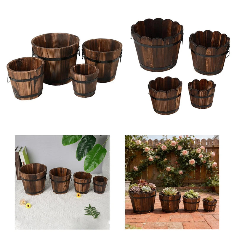 4x Wooden Flower Pot Set Creative Plant Container for Home Farmhouse Garden Garden Plants