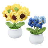 3 Pcs Crochet Flowers Potted Daisy Sunflower Flowers Knitted, Yellow/Blue Sunflower