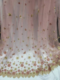 Dusty Pink Mesh Fabric with 3D Gold Floral Embroidery and Lace over Pearls: Sold Flowering Plants