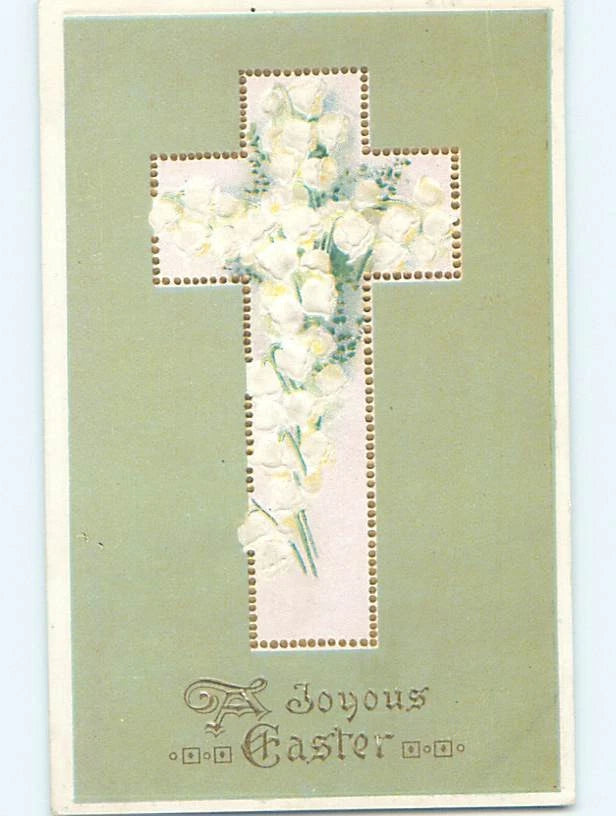 Religious Easter cross greeting card with lily flowers and 'Joyous Easter' text