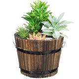 Wooden Round Barrel Planter Flower Pots Home Office Garden Wedding Decor (Flat Garden Plants