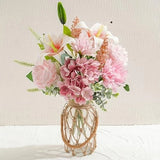 Fake Flowers with Vase ÐHydrangea & Lily Artificial Floral Dark Pink Hydrangea