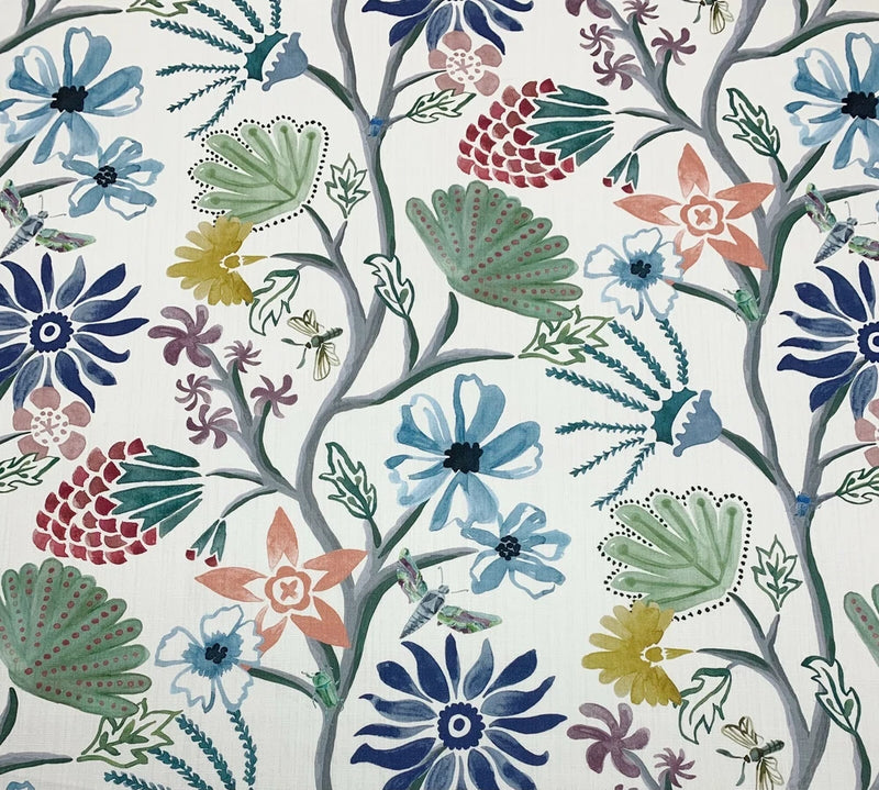 BALLARD DESIGNS MARLETTA MULTI GREEN FLORAL VINE COTTON FABRIC BY THE YARD 54"W Flowering Plants