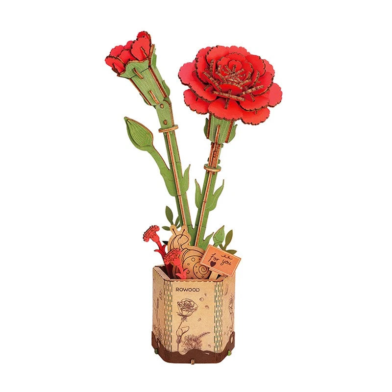 ROWOOD - Red Carnation - DIY 3D Wooden Flower Craft Kit (TW052) Carnation