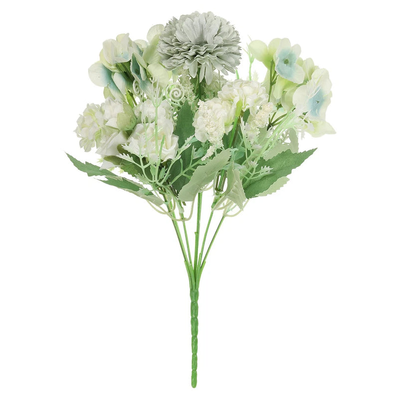 7 Branch Artificial Silk Rose Hydrangea Fake Flowers with Stem, Green Hydrangea