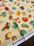 VTG Joan Kessler Cotton Fabric Concord Autumn Leaves Mushrooms Squash Acorns Flowering Plants