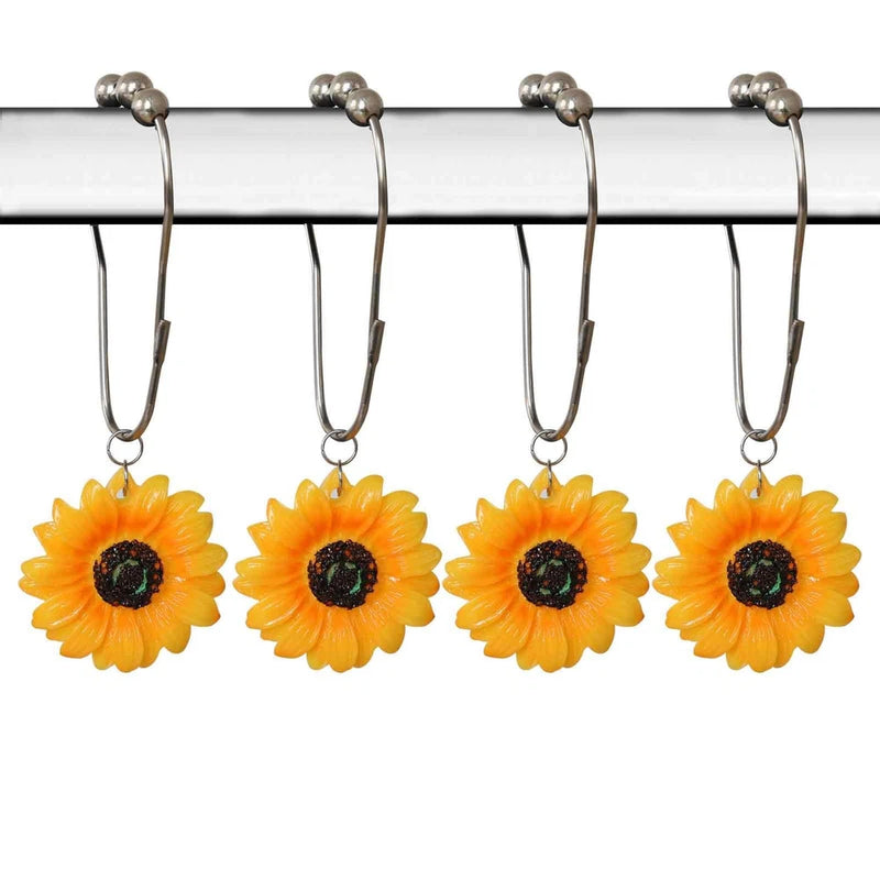 Sunflower Shower Curtain Hooks Decorative Yellow Flowers Daisy Silver Sunflower