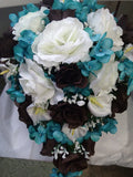 20 PC PKG SILK  BOUQUETS IVORY CALA LILY TEAL BROWN & IVORY BOUTS CORSAGES Lily