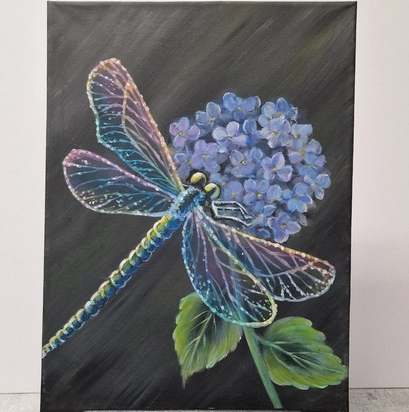 Dragonfly and Flower Painting Hydrangea Botanical Floral and Insect Nature Art Hydrangea