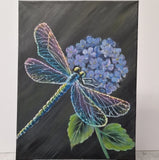 Dragonfly and Flower Painting Hydrangea Botanical Floral and Insect Nature Art Hydrangea