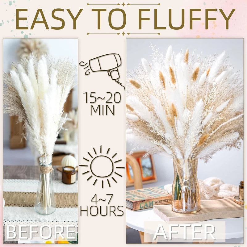 95PCS Natural Pampas Grass Boho Dried Bouquet Wedding Table Home Decor Pampas Grass