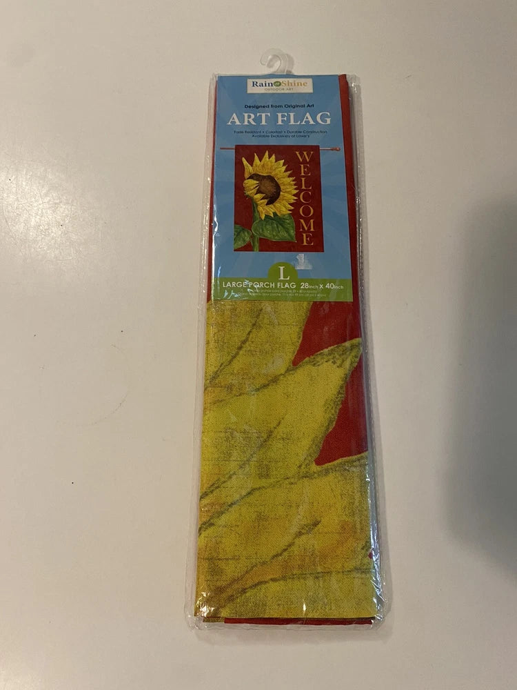 Sunflower art porch flag with vertical Welcome text