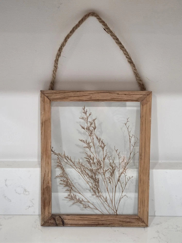 Rustic Wood Framed Glass Dried Flower Plant Wall Hanging  8x10" Dried Flower