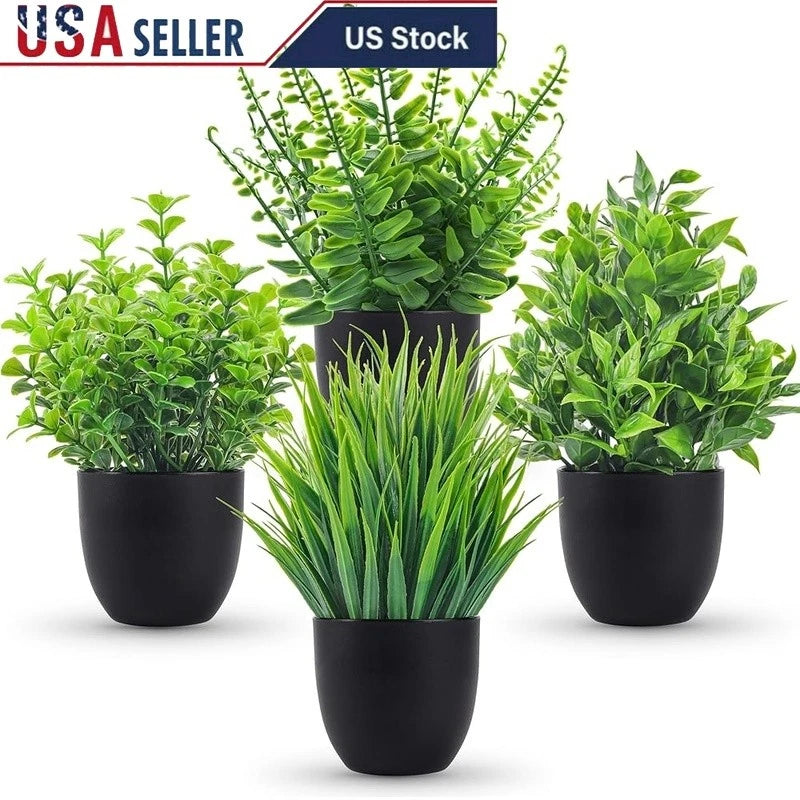 Set of 4 Faux Eucalyptus Plants Mini Artificial Greenery Home Office Decor New Green Plant