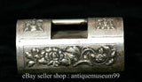 2.8" Ancient china rare silver dynasty palace peony flower words lockset lock Peony