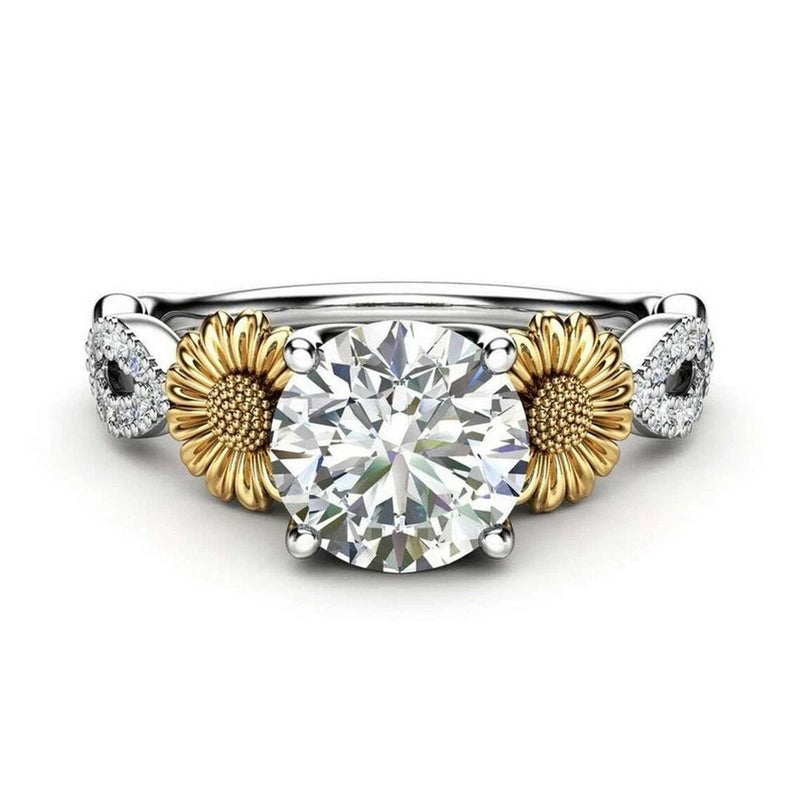 1.30CT Round Sunflower Flower Split Shank Two Tone Engagement and Wedding Ring Sunflower