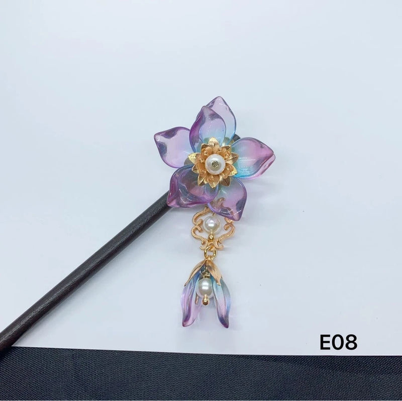 E08 Hairpin, Peony hairpin, Single flower hairpin, Wood hairpin, Flower Peony