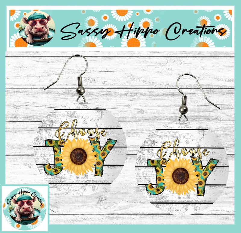 Earrings Round Silver Hook Backs Rustic Choose Joy Sunflower Wooden Flowers Sunflower