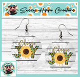 Earrings Round Silver Hook Backs Rustic Choose Joy Sunflower Wooden Flowers Sunflower