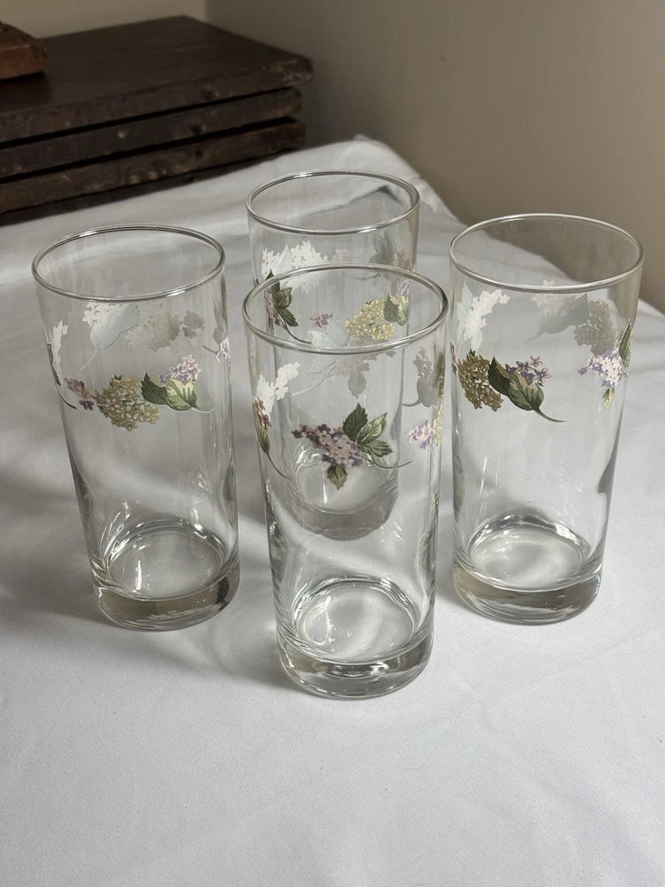 Martha Stewart Everyday Hydrangea Glasses Set Of 4-15oz Coolers Floral Tumblers Hydrangea