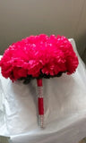 Red Carnation Wedding Bouquet 8 inches wide with diamond band Carnation