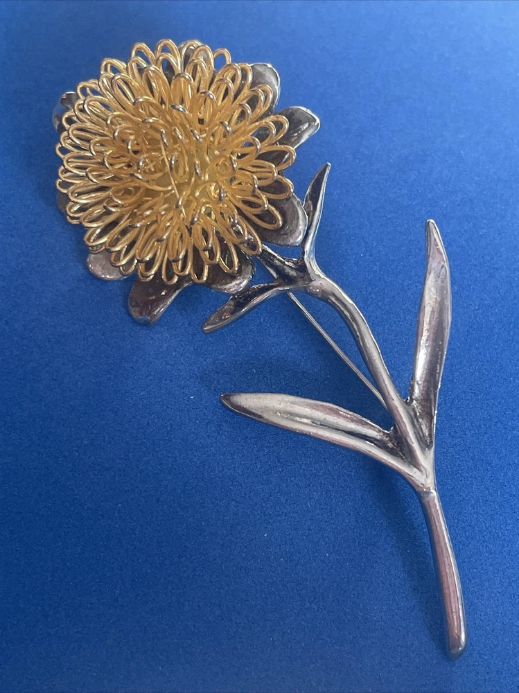 Large Vintage Wired Sunflower Brooch 2 Toned Silver And Gold Tones Flower X11 Sunflower