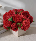 Fake Peonies Artificial Flowers with Wood Pot, 12Pcs Red Silk Flower Home Dec... Peony
