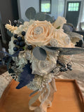 Jeweled Wedding Bouquet Handmade White With Blue Faux Diamond And Pearls Bouquet