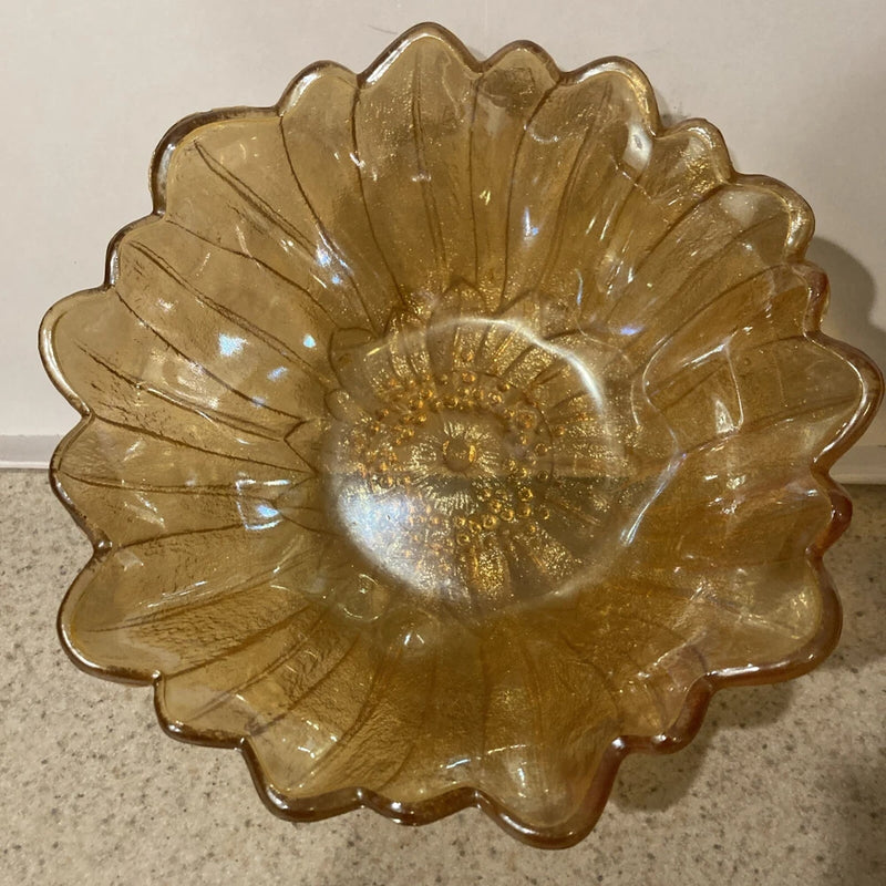 Vintage Carnival Glass Indiana Iridescent Sunflower Marigold  7" Bowl Sunflower