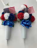 Artificial Cemetery Flowers two-pack of Carnations with Vase and flag. Carnation