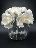 Artificial Silk White Peony Flower Arrangement in Glass Vase With Faux Water -S1 Peony