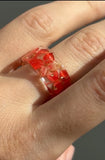 Hydrangea Resin Ring, Wide Band with Red Flowers, Nature Inspired Hydrangea